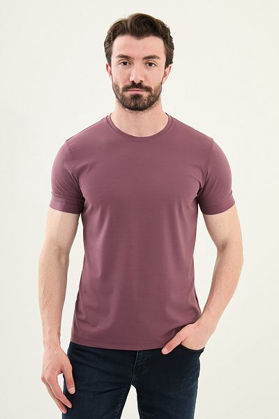 Mcr Plain Slim Fit Crew Neck Basic Men's T-Shirt Plum - 36863.25Y