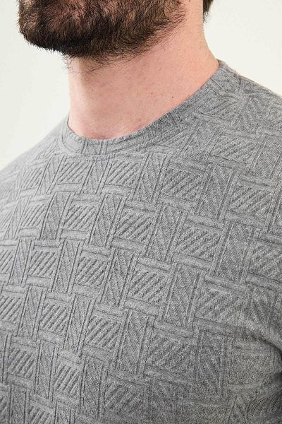 Mcr Patterned Slim Fit Crew Neck Men's T-Shirt Anthracite - 36862.25Y