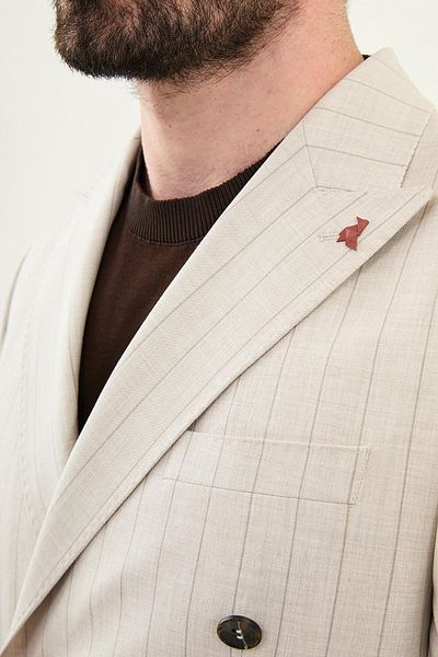 Mcr Striped Slim Fit Wide Collar Double Breasted Men's Suit Stone - 45403.25Y