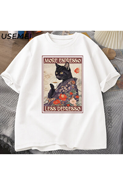 Tarzsokak المزيد من الإسبريسو أقل ديبسسو تي شيرت مضحك للرجال والنساء قطة سودا...