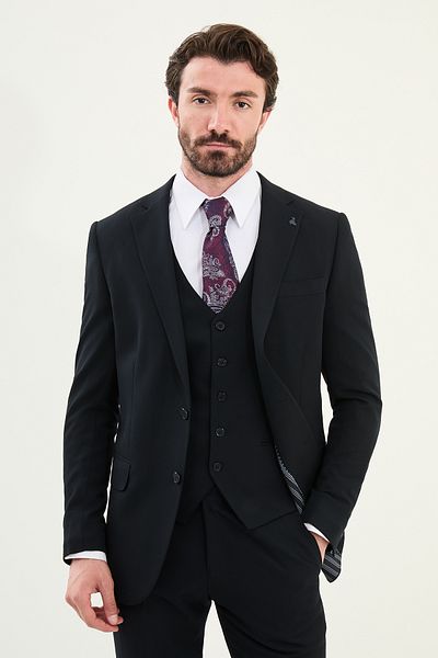 Mcr Straight Slim Fit Mono Collar Classic Men's Suit Dark Navy - 45395.25Y