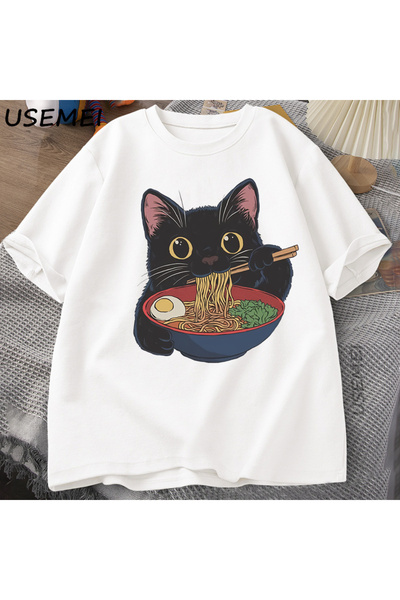 Tarzsokak تي شيرت رامين كات على الطراز الياباني تي شيرت لمحبي القطط تي شيرت ك...