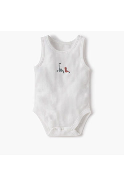 Juniors Dinosaur Print Sleeveless Bodysuit with Snap Button Closure - Set of 5