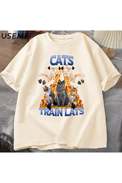 Tarzsokak Μπλουζάκι Cat Train Lats Graphci αστεία αθλητικά ρούχα για άνδρες Μ...