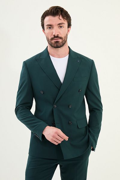 Mcr Straight Slim Fit Wide Lapel Double Breasted Men's Suit Emerald - 45389.25Y