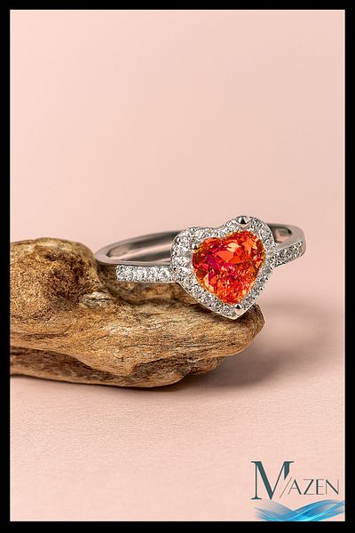 MAZEN Red Heart Stone Adjustable Ring |   Silver Color |   Women's Jewelry |   Zircon Stone Accessory