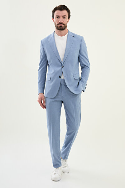 Mcr Patterned Slim Fit Wide Collar Men's Suit Blue - 45398.25Y