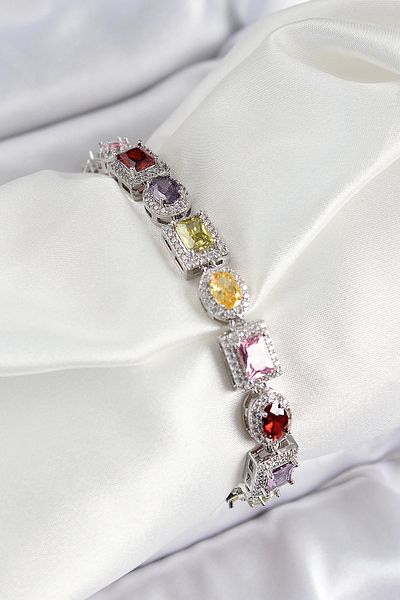 Clariss Brass Mixed Zircon Stone Baguette Model Silver Color Vip Series Women's Bracelet