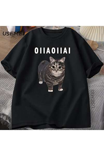 Yarn Cat Breast Oiiai Men's T-shirt Summer Short Sleeve Tee Cotton Graphic Top Casual T Shirt Roll 2907