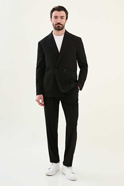 Mcr Straight Oversize Wide Collar Double Breasted Men's Suit Black - 45400.25Y