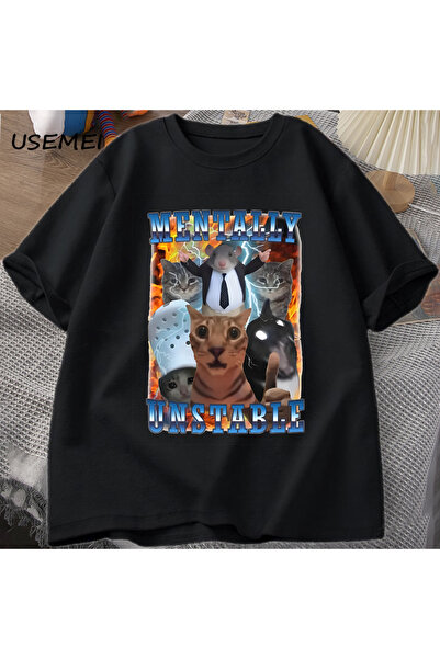 Tarzsokak Zihinsel Olarak Dengesiz Komik Kedi Meme T Shirt Adam Aptal Unhinge...