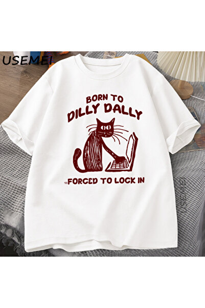 Tarzsokak Αστεία μπλούζα με στάμπα γάτας Dilly Dally για να κλειδώσεις την γά...