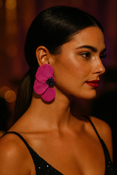 Lu Atelier Fioré – El Yapımı Canlı Pembe Çiçek Formlu Küpe