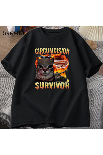 Tarzsokak Оцелял от обрязване Забавен котарак мем Тениска Brainrot TUnhinged ...