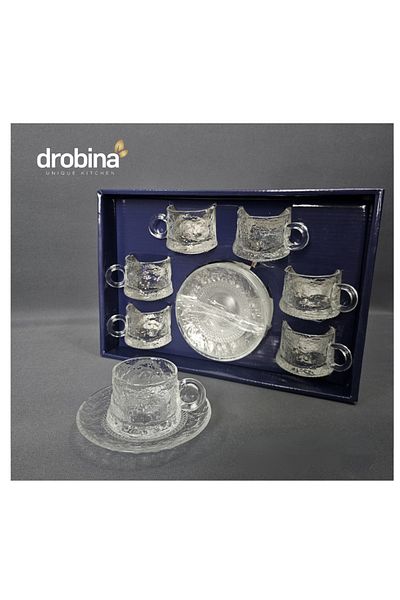 drobina طقم فناجين قهوة تركي كريستال شفاف 12 قطعة من دروبينا
