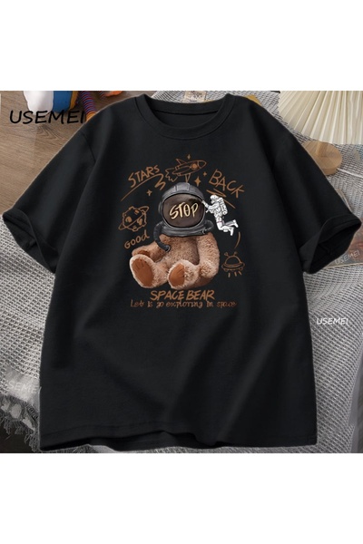 Tarzsokak Tricou Funny Space Bear Bărbați Femei Casual Bumbac cu mânecă scurt...