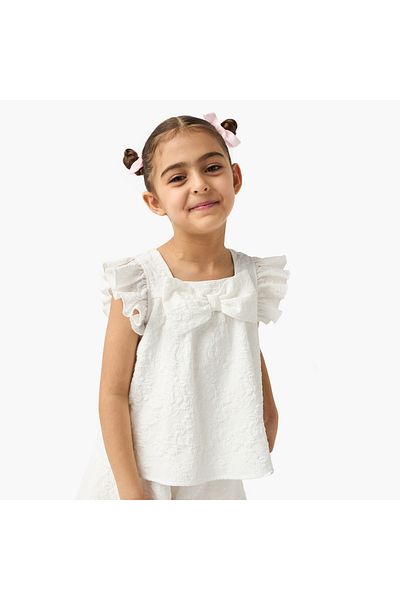 ELIGO Textured Square Neck Sleeveless Top with Ruffles