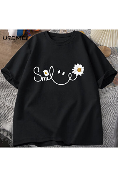 Tarzsokak تي شيرت وجه البتولا المبتسم تي شيرت صيفي مطبوع عليه زهور تي شيرت نس...