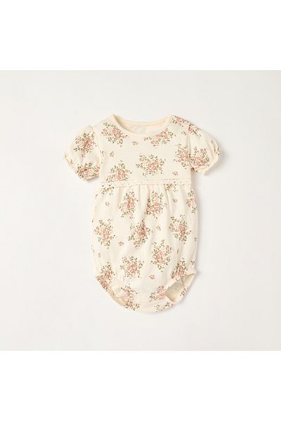 Juniors Floral Print Romper with Snap Button Closure