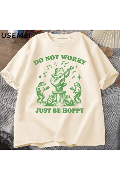 Tarzsokak لا تقلق فقط تي شيرت الضفدع الهابي للرجال كاجوال من القطن مضحك بأكما...