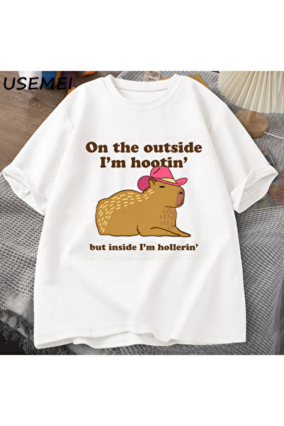 Tarzsokak تي شيرت أنا هوتين كابيبارا في الخارج تي شيرت رجالي غربي كاوبوي كاوب...