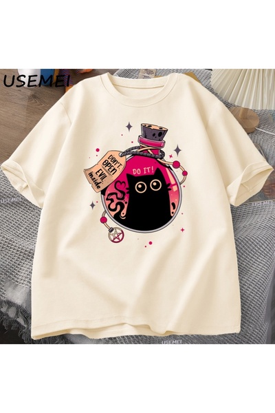 Tarzsokak Tricou Bottled Bad Black Cat Tricou de vară din bumbac la modă, cu ...