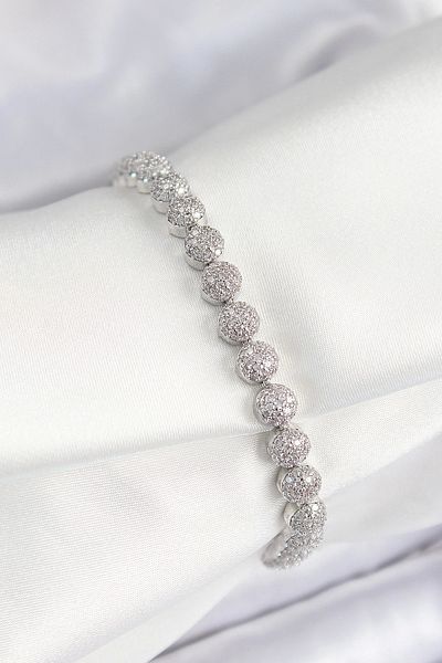 Clariss Brass Zircon Stone Half Cuff Model Silver Color Vip Series Women's Bracelet