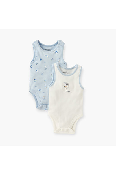 Juniors Printed Sleeveless Bodysuit with Round Neck - Set of 2