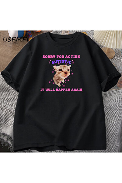 Tarzsokak Tricou amuzant Acting Autistic Cat pentru bărbați și femei Kitten T...