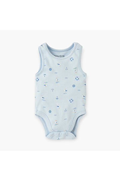 Juniors Printed Sleeveless Bodysuit with Round Neck - Set of 2