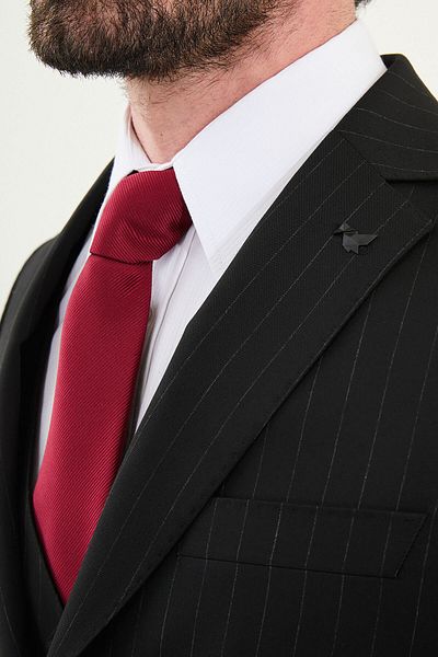 Mcr Striped Slim Fit Mono Collar Wool Men's Suit Black - 45401.25Y