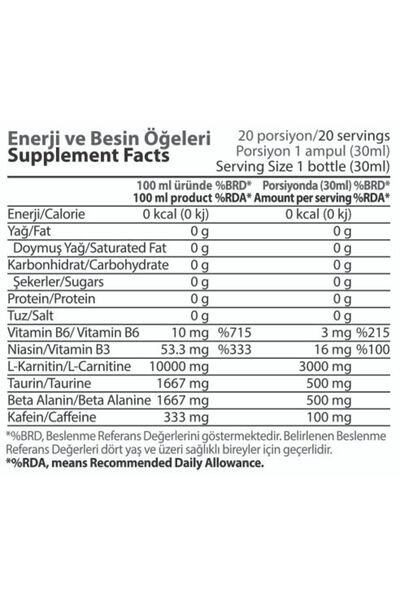 Hardline L-karnitin Matrix 3000 Mg 20 Ampul - Limon Aromalı
