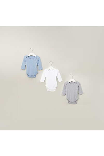 Juniors Textured Bodysuit with Round Neck and Long Sleeves - Set of 3