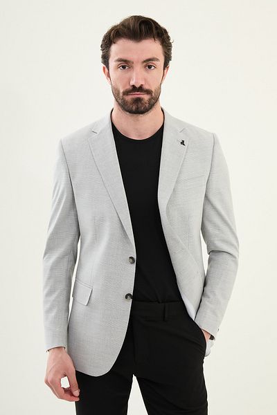 Mcr Plaid Slim Fit Mono Collar Men's Jacket Gray - 41452.25Y