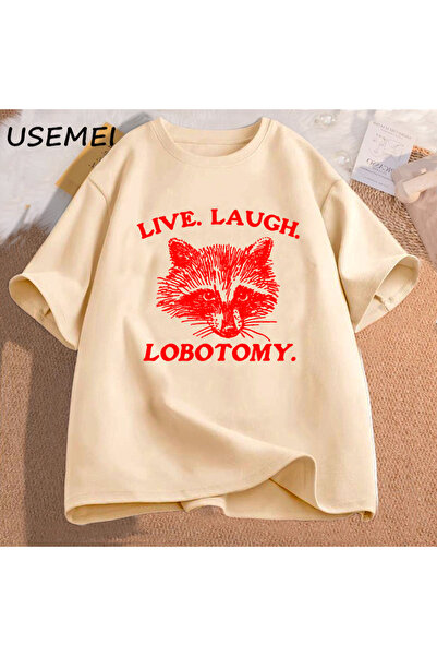 Tarzsokak Live Laugh Lobotomy T Shirt Μπλουζάκι με γραφικά ρακούν, Vintage βα...