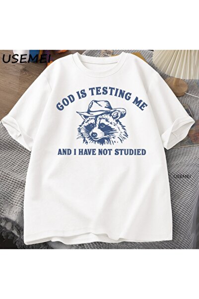 Tarzsokak God is Testing Me Funny Raccoon Tricou imprimat, lejer, confortabil...
