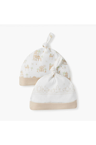 Juniors قبعة مطبوعة بتفاصيل عقدة - مجموعة من قطعتين