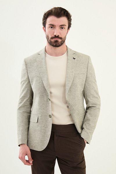 Mcr Crushed Slim Fit Mono Collar Linen Men's Jacket Khaki - 41453.25Y