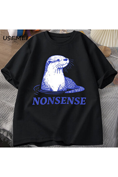 Tarzsokak Su samuru Hairball Print TPamut Designer Funny Sea Otter Meme Tee V...