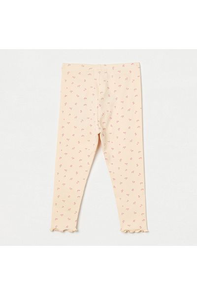 Juniors All-Over Floral Print Leggings with Button Accent and Lettuce Hem