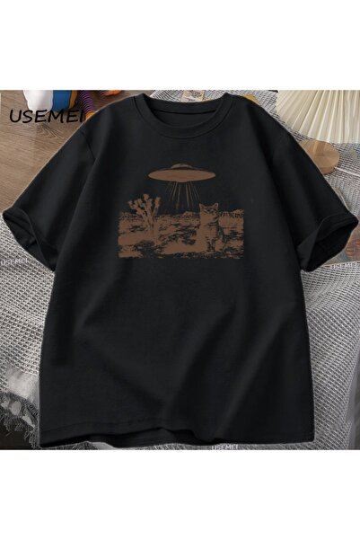 Tarzsokak Tricou Vintage cu Pisică Cowboy UFO, Tricou Retro, Tricou Western a...