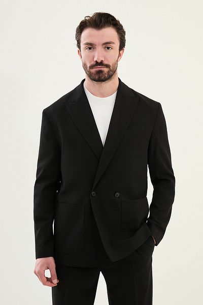 Mcr Straight Oversize Wide Collar Double Breasted Men's Suit Black - 45400.25Y