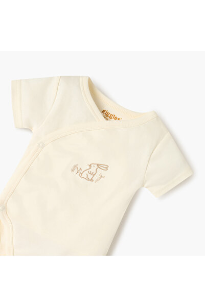 giggles Bunny Embroidered Bodysuit with Short Sleeves and Button Closure