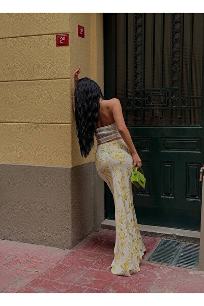 Lady Pixie Kadın Çiçekli Uzun Saten Etek