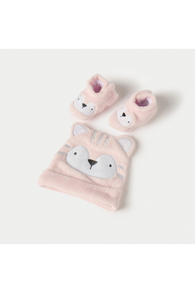 Juniors Animal Face Applique Cap and Booties Set