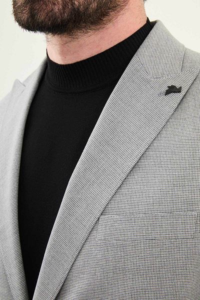Mcr Patterned Slim Fit Wide Collar Men's Suit Dark Gray - 45398.25Y