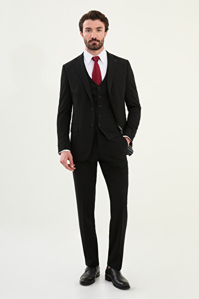Mcr Straight Slim Fit Mono Collar Classic Men's Suit Black - 45395.25Y