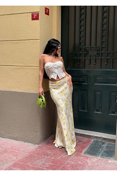 Lady Pixie Kadın Çiçekli Uzun Saten Etek