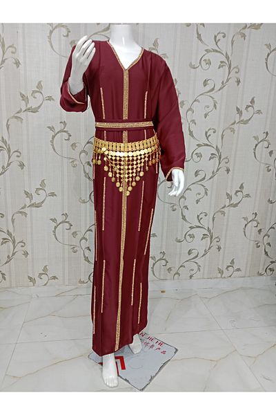LAİN Elegant jalabiya decorated with luxurious gold embroidery, with a gift of a belt of pounds