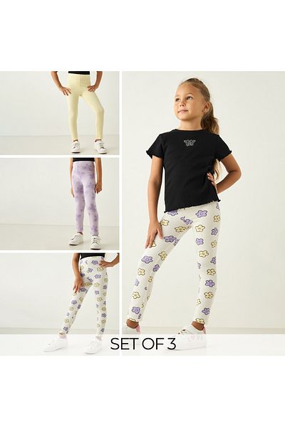 Juniors Assorted Leggings with Elasticated Waistband - Set of 3